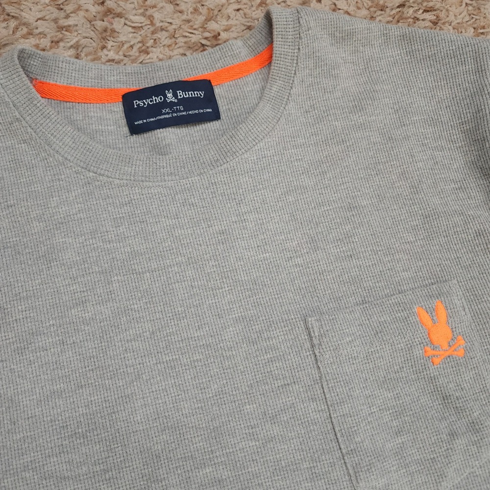Psycho Bunny Thermal Shirt Mens XXL Gray Long Sleeve Waffle Knit Pocket Logo